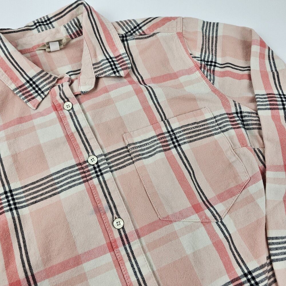 Duluth Trading Women's L Pink Plaid Flannel Shirt 100% Cotton Button Up